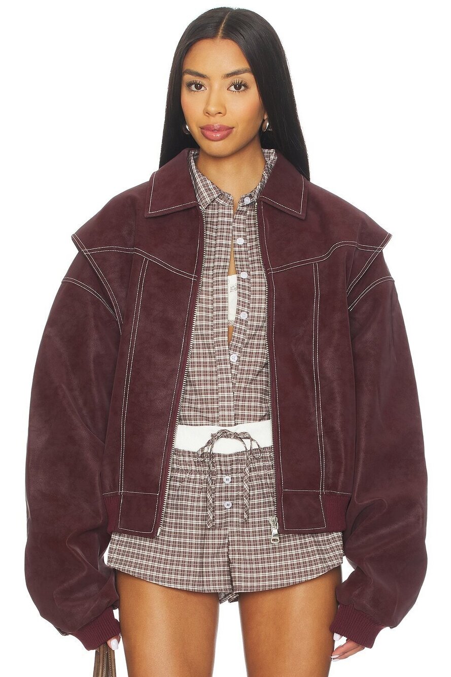 LIONESS Vista Bomber Jacket in Shiraz purple red leather - Picture 9 of 9